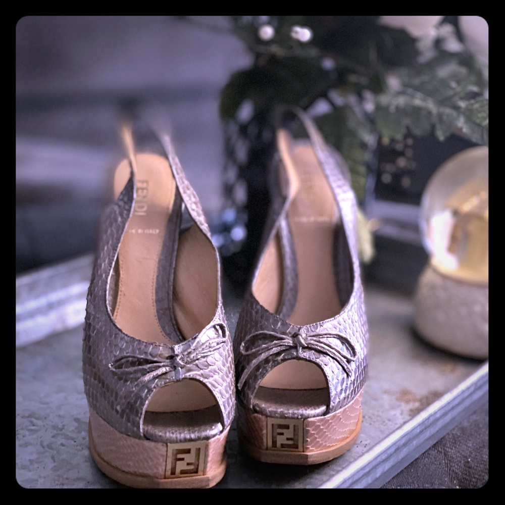 Fendi Snakeskin Zucca Slingback heels.